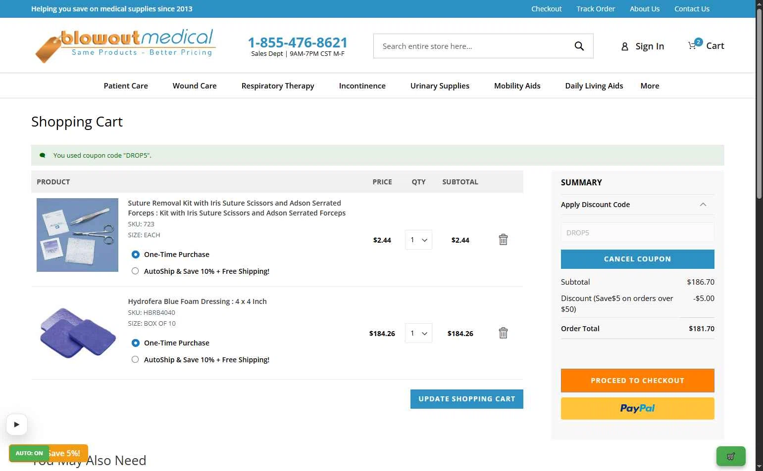 Blowout Medical checkout page showing Blowout Medical discount code box | Screenshot taken by SimplyCodes community member on Feb 6, 2026