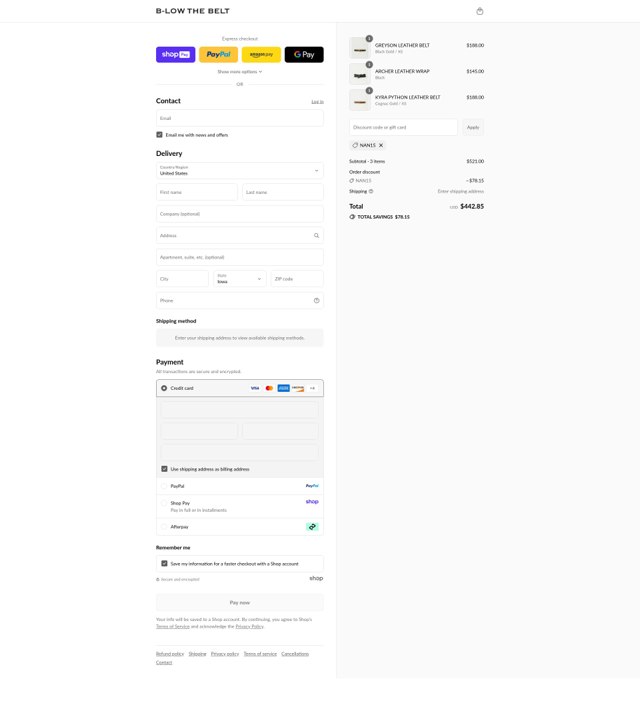 B-Low The Belt checkout page showing B-Low The Belt discount code box | Screenshot taken by SimplyCodes community member on Aug 25, 2025