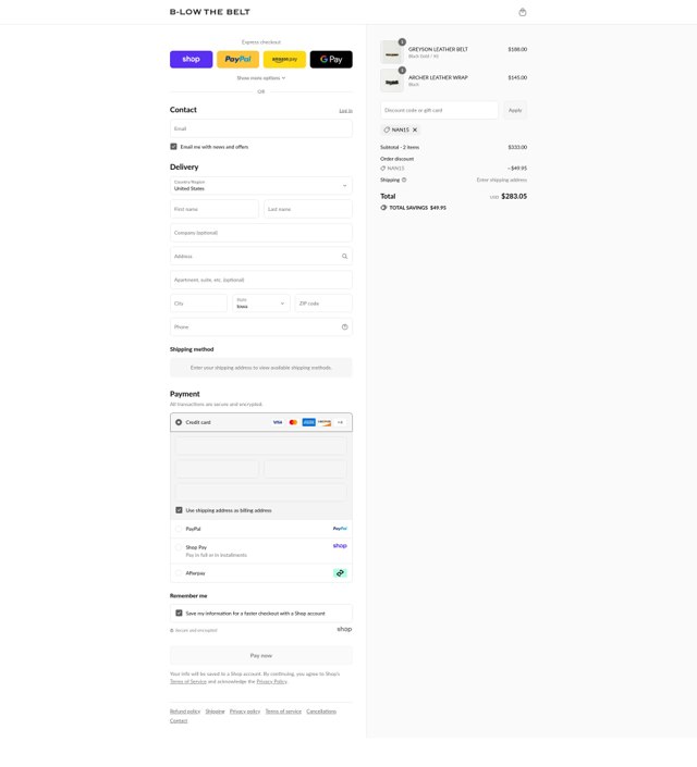 B-Low The Belt checkout page showing B-Low The Belt discount code box | Screenshot taken by SimplyCodes community member on Sep 2, 2025
