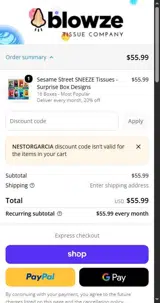 Blowze Tissues coupon verification screenshot