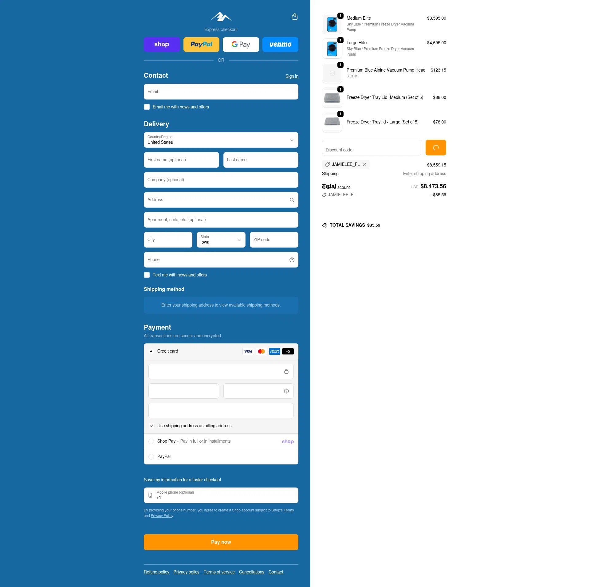 Blue Alpine checkout page showing Blue Alpine discount code box | Screenshot taken by SimplyCodes community member on Feb 18, 2026