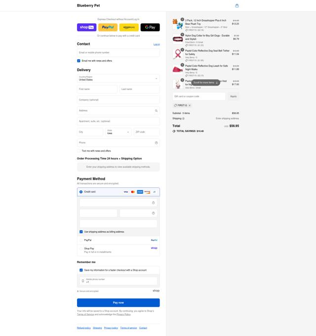 Blueberry Pet checkout page showing Blueberry Pet promo code box | Screenshot taken by SimplyCodes community member on Aug 20, 2025