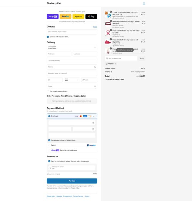 Blueberry Pet checkout page showing Blueberry Pet promo code box | Screenshot taken by SimplyCodes community member on Aug 11, 2025
