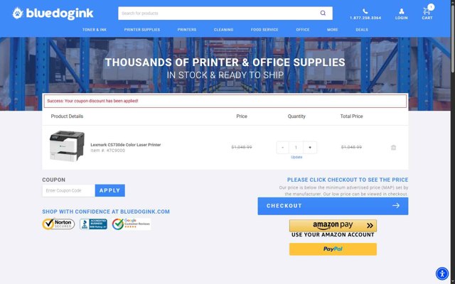 Bluedogink checkout page showing Bluedogink coupon code box | Screenshot taken by SimplyCodes community member on Aug 5, 2025