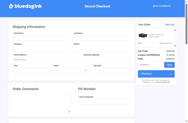 Bluedogink checkout page showing Bluedogink coupon code box | Screenshot taken by SimplyCodes community member on Aug 21, 2025