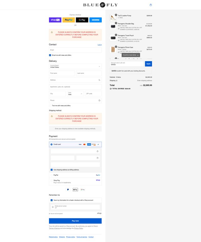 Bluefly checkout page showing Bluefly discount code box | Screenshot taken by SimplyCodes community member on Aug 17, 2025