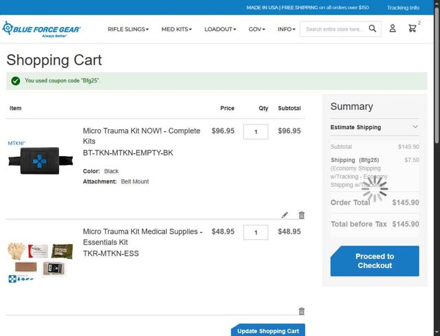 Blue Force Gear checkout page showing Blue Force Gear discount code box | Screenshot taken by SimplyCodes community member on Jul 10, 2025