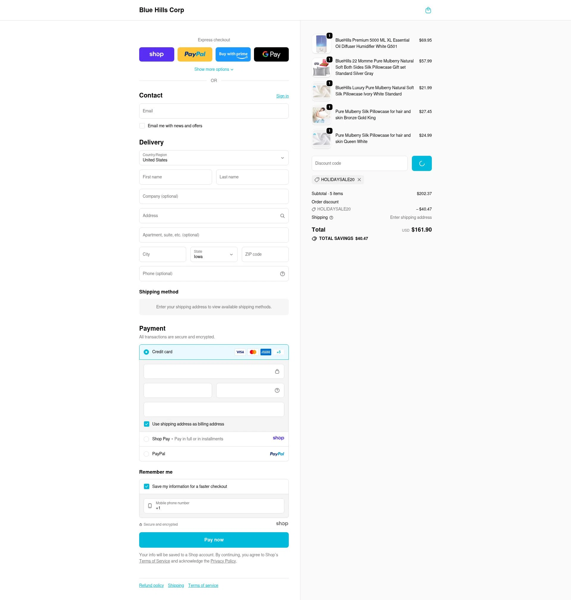 Blue Hills checkout page showing Blue Hills promo code box | Screenshot taken by SimplyCodes community member on Dec 20, 2025