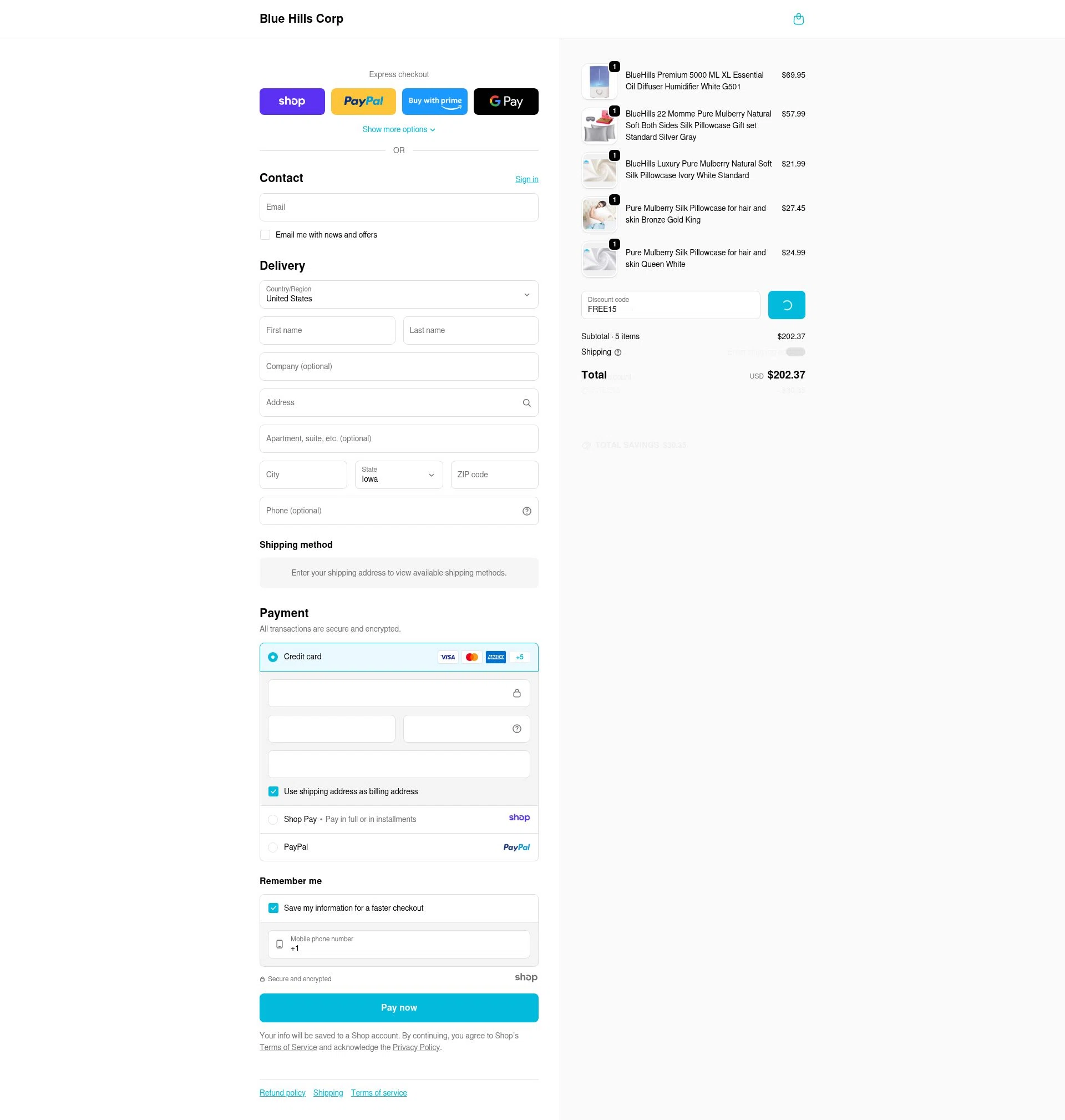 Blue Hills checkout page showing Blue Hills promo code box | Screenshot taken by SimplyCodes community member on Dec 20, 2025