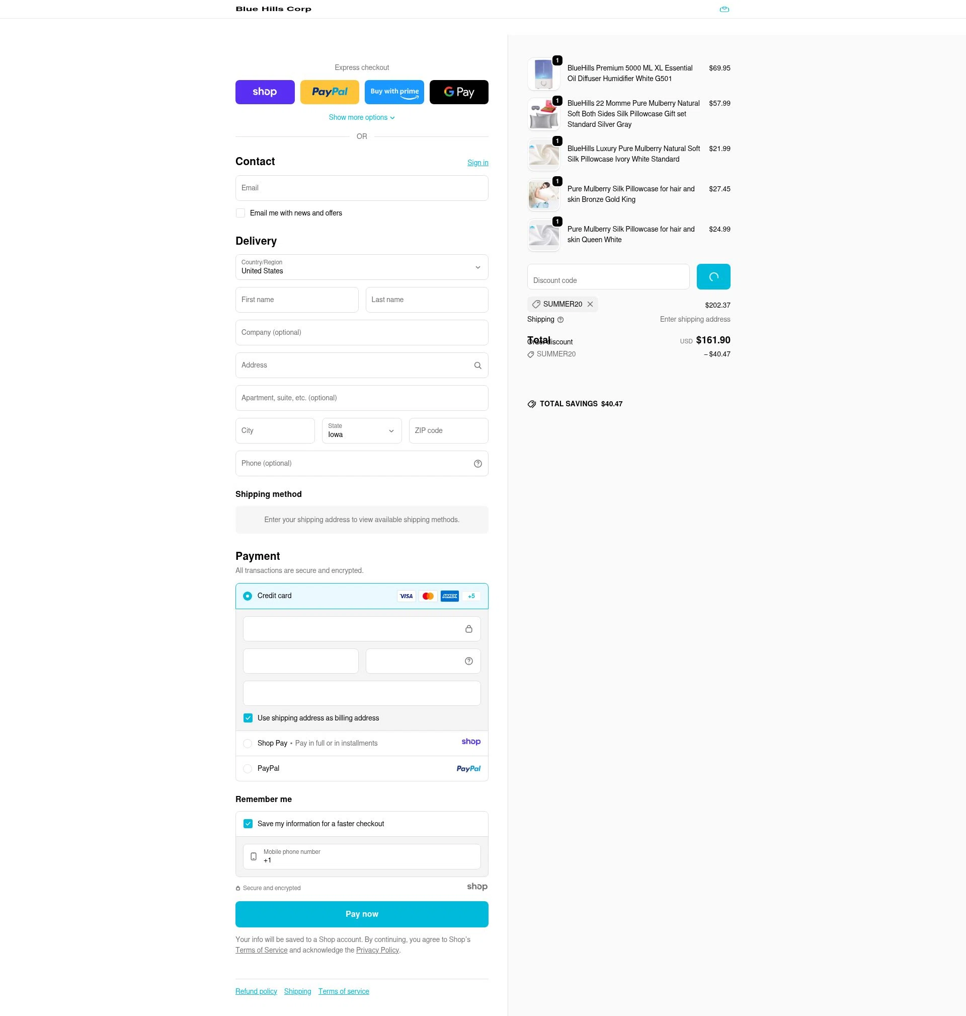 Blue Hills checkout page showing Blue Hills promo code box | Screenshot taken by SimplyCodes community member on Dec 20, 2025