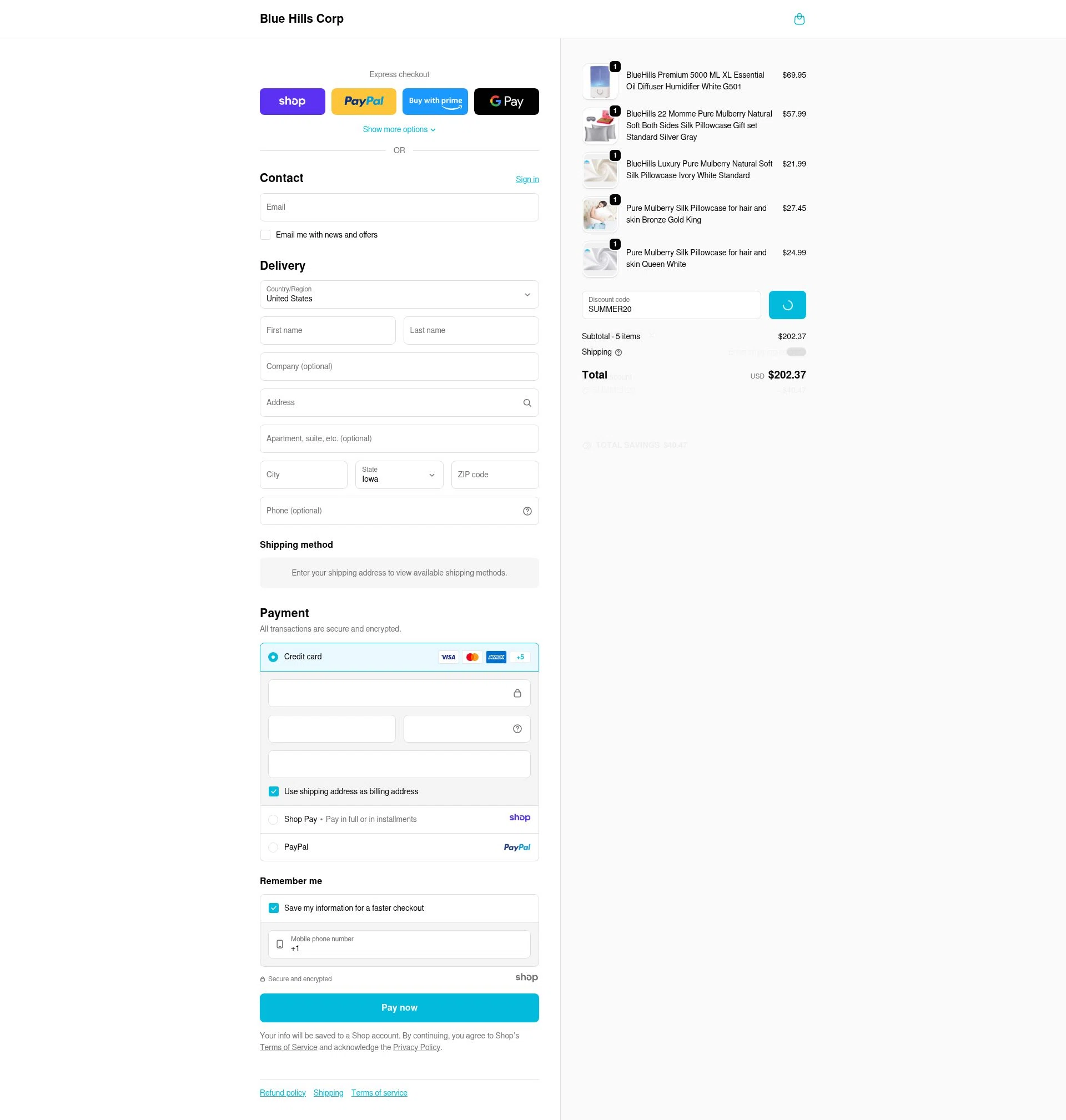 Blue Hills checkout page showing Blue Hills promo code box | Screenshot taken by SimplyCodes community member on Dec 31, 2025