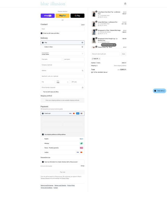 Blue Illusion checkout page showing Blue Illusion discount code box | Screenshot taken by SimplyCodes community member on Aug 26, 2025