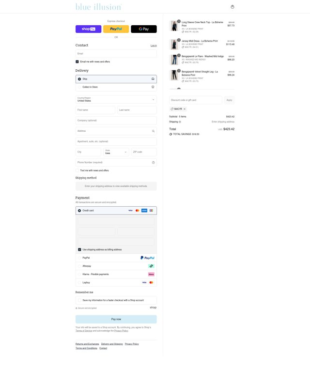 Blue Illusion checkout page showing Blue Illusion discount code box | Screenshot taken by SimplyCodes community member on Aug 4, 2025