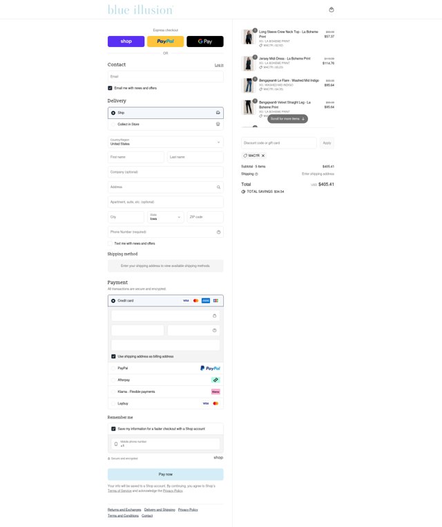 Blue Illusion checkout page showing Blue Illusion discount code box | Screenshot taken by SimplyCodes community member on Aug 12, 2025