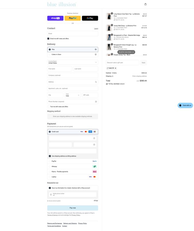 Blue Illusion checkout page showing Blue Illusion discount code box | Screenshot taken by SimplyCodes community member on Aug 26, 2025
