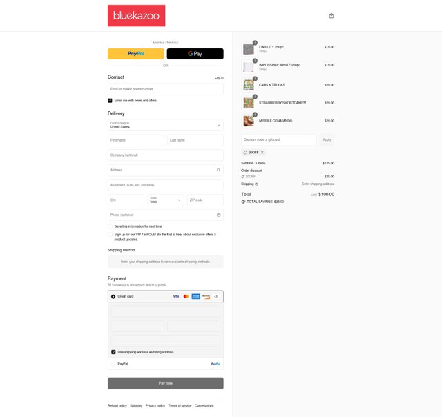 Blue Kazoo checkout page showing Blue Kazoo promo code box | Screenshot taken by SimplyCodes community member on Sep 4, 2025