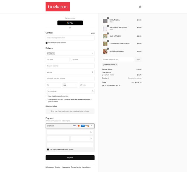 Blue Kazoo checkout page showing Blue Kazoo promo code box | Screenshot taken by SimplyCodes community member on Aug 31, 2025