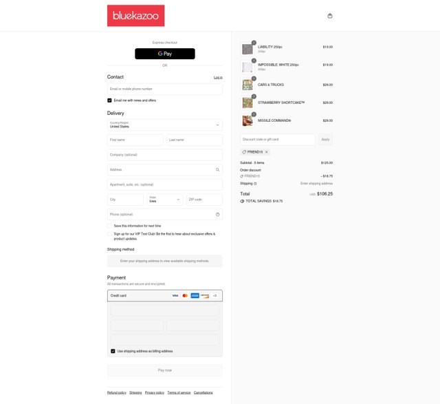 Blue Kazoo checkout page showing Blue Kazoo promo code box | Screenshot taken by SimplyCodes community member on Aug 31, 2025