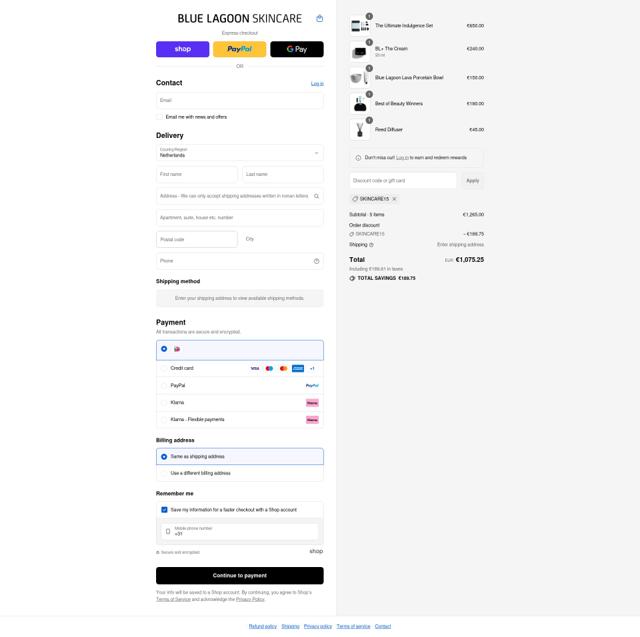 Blue Lagoon Skincare checkout page showing Blue Lagoon Skincare discount code box | Screenshot taken by SimplyCodes community member on Sep 4, 2025