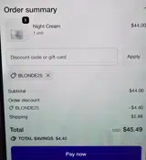 BLONDE25 coupon verification screenshot