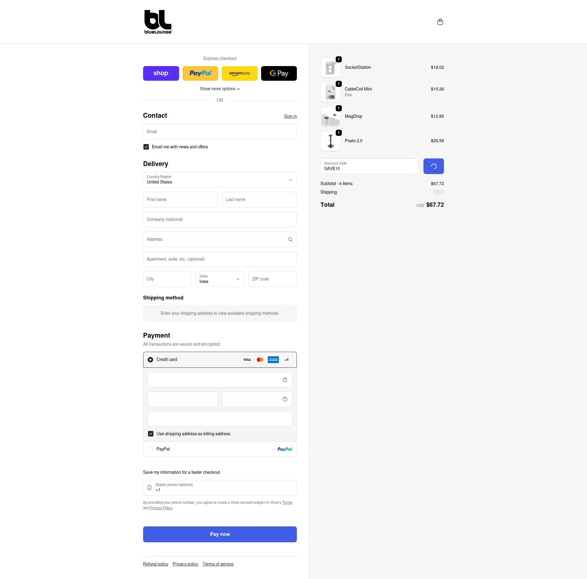 BlueLounge checkout page showing BlueLounge discount code box | Screenshot taken by SimplyCodes community member on Feb 11, 2026