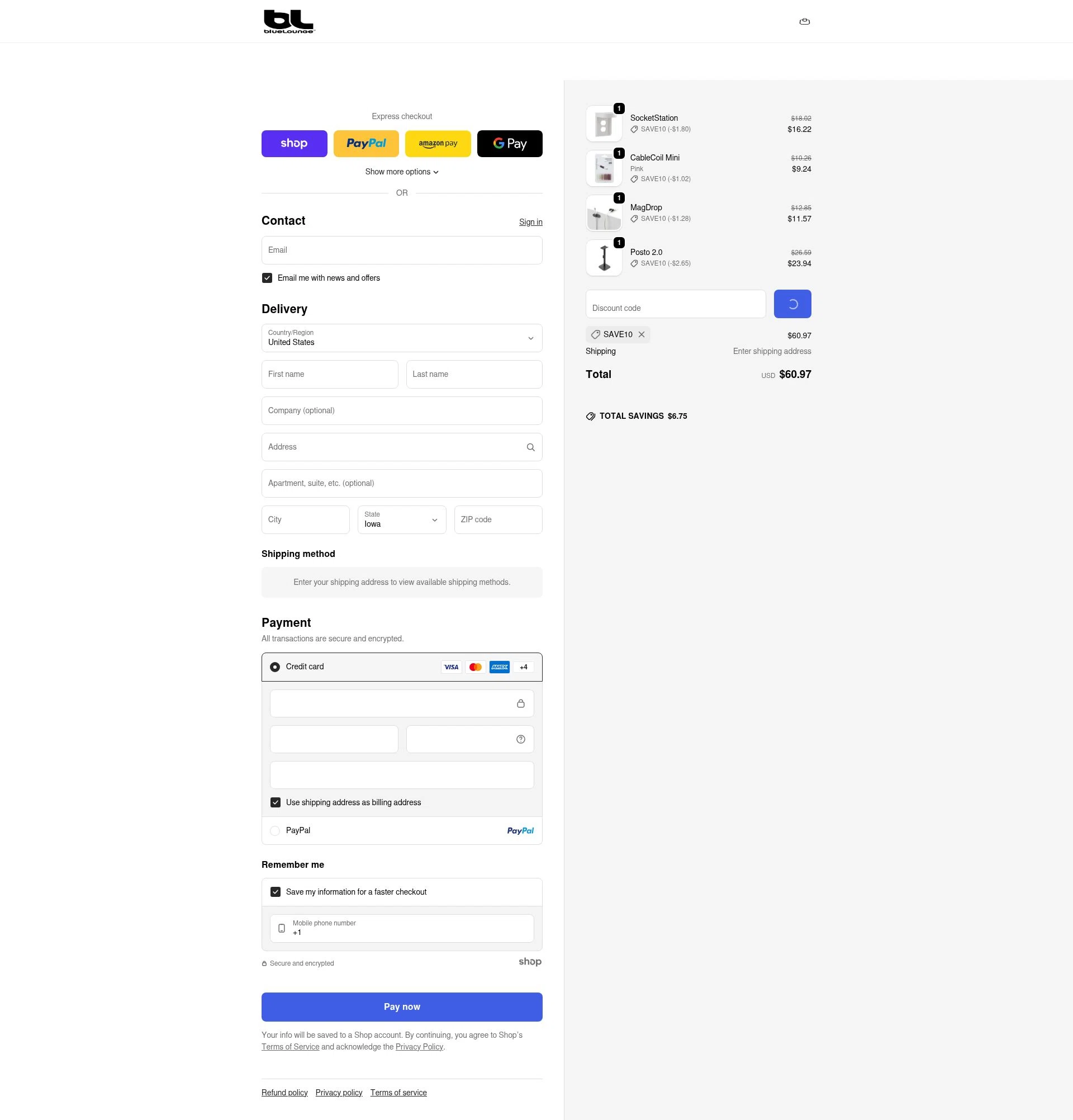 BlueLounge checkout page showing BlueLounge discount code box | Screenshot taken by SimplyCodes community member on Jan 29, 2026
