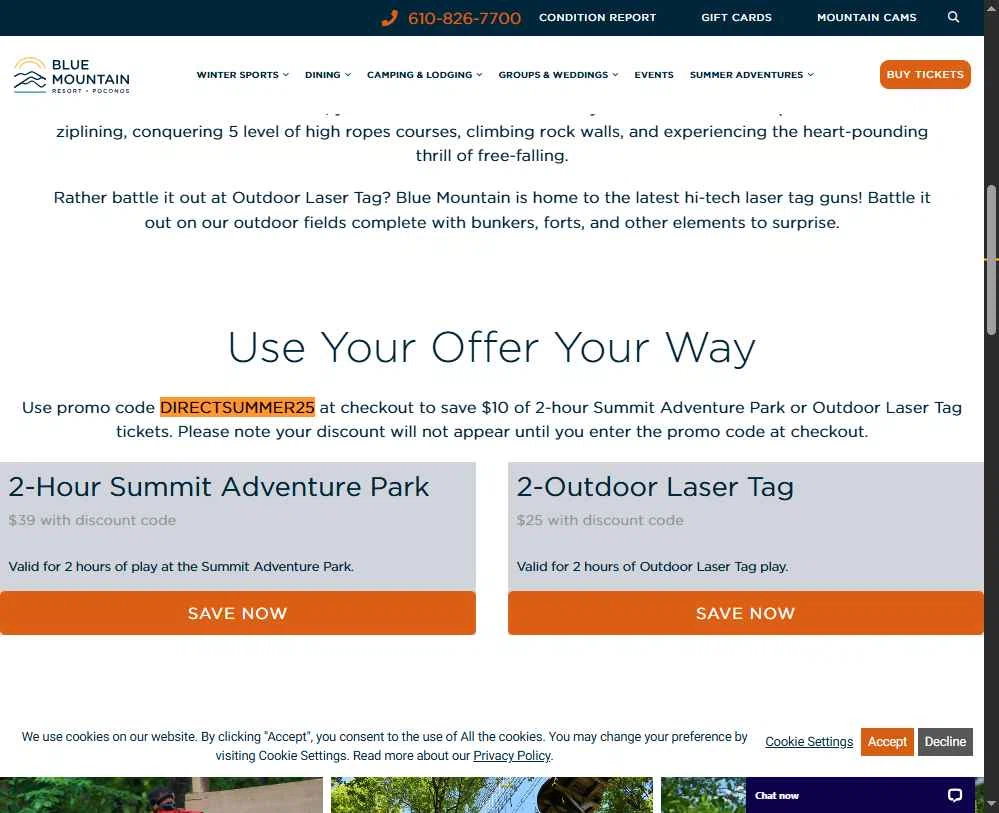 Blue Mountain Resort PA checkout page showing Blue Mountain Resort PA discount code box | Screenshot taken by SimplyCodes community member on Feb 8, 2026
