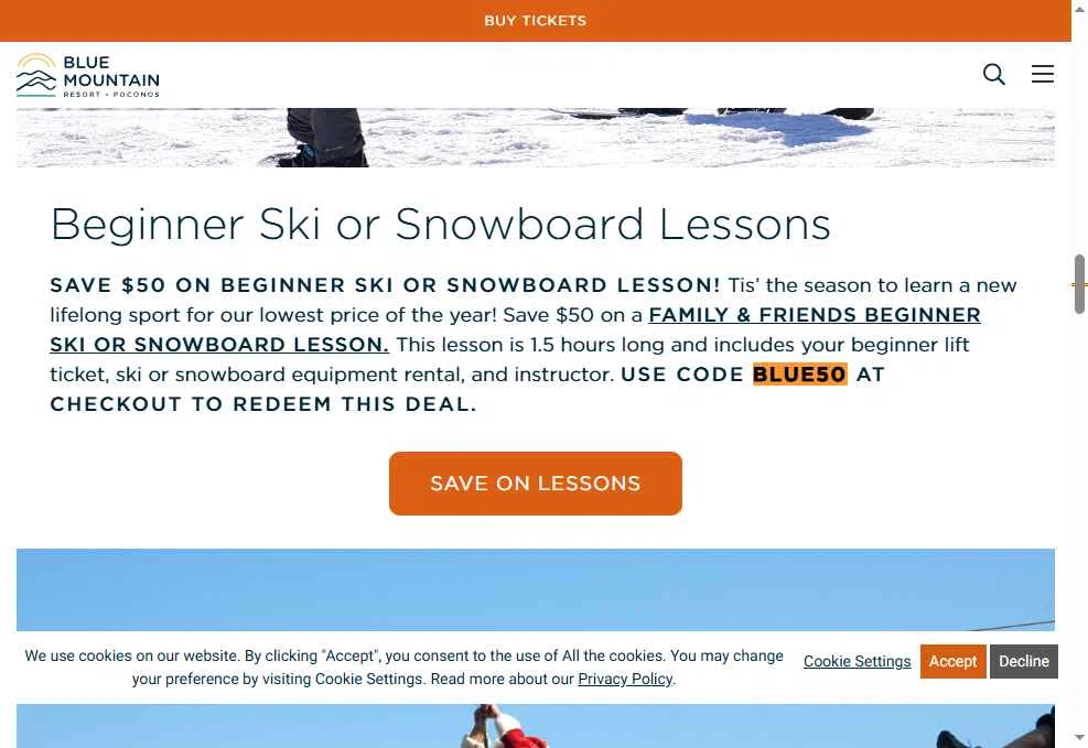 Blue Mountain Resort PA checkout page showing Blue Mountain Resort PA discount code box | Screenshot taken by SimplyCodes community member on Jan 18, 2026