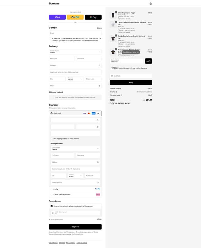 Bluenotes checkout page showing Bluenotes promo code box | Screenshot taken by SimplyCodes community member on Sep 10, 2025