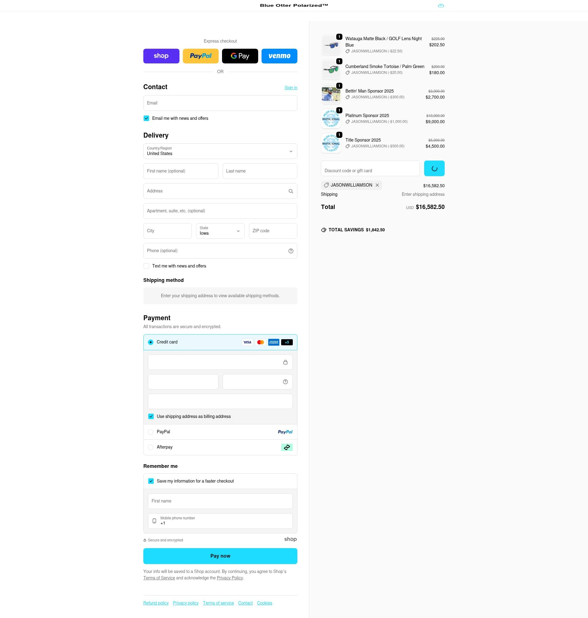 Blue Otter checkout page showing Blue Otter discount code box | Screenshot taken by SimplyCodes community member on Dec 25, 2025