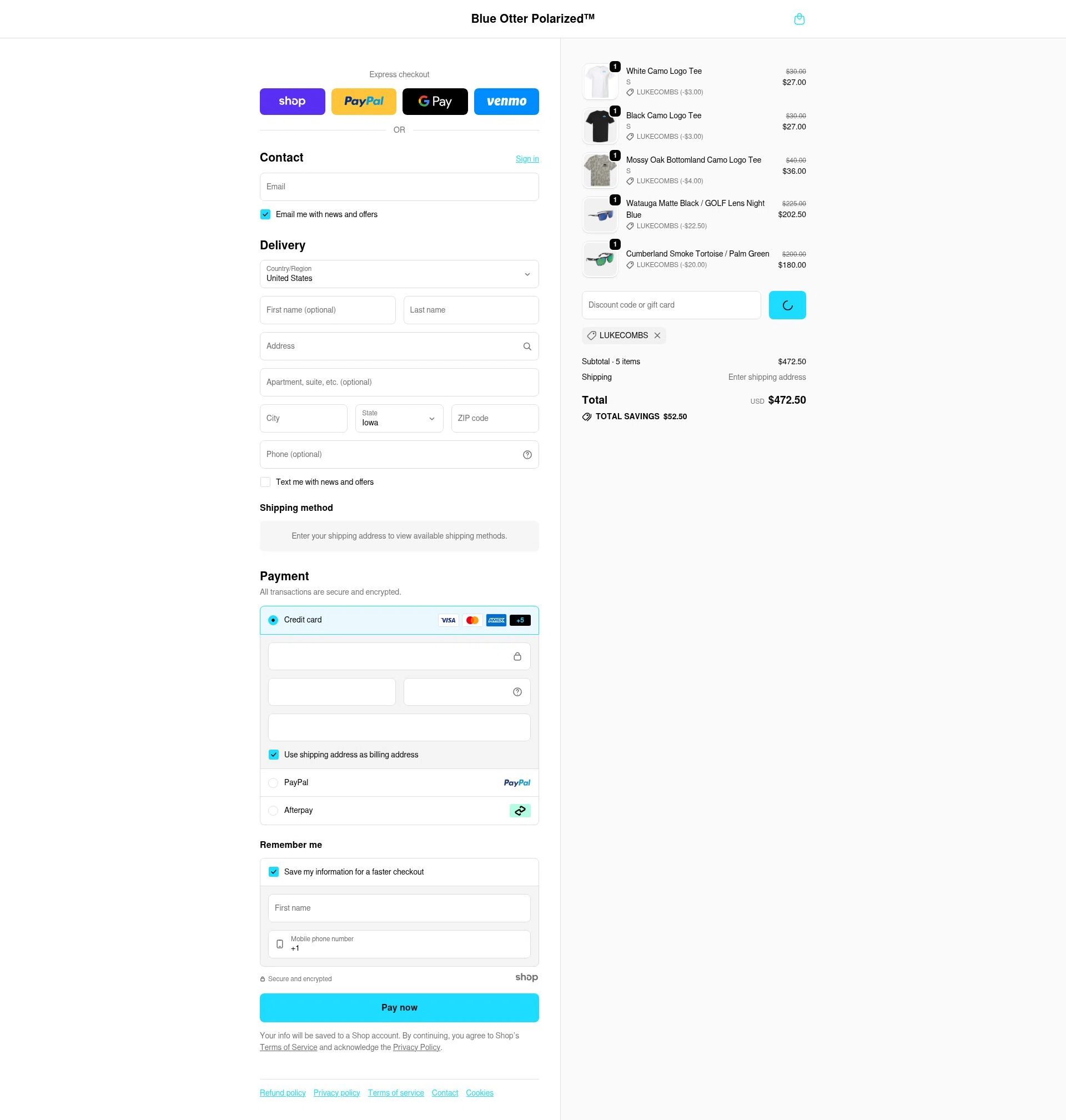Blue Otter checkout page showing Blue Otter discount code box | Screenshot taken by SimplyCodes community member on Dec 30, 2025