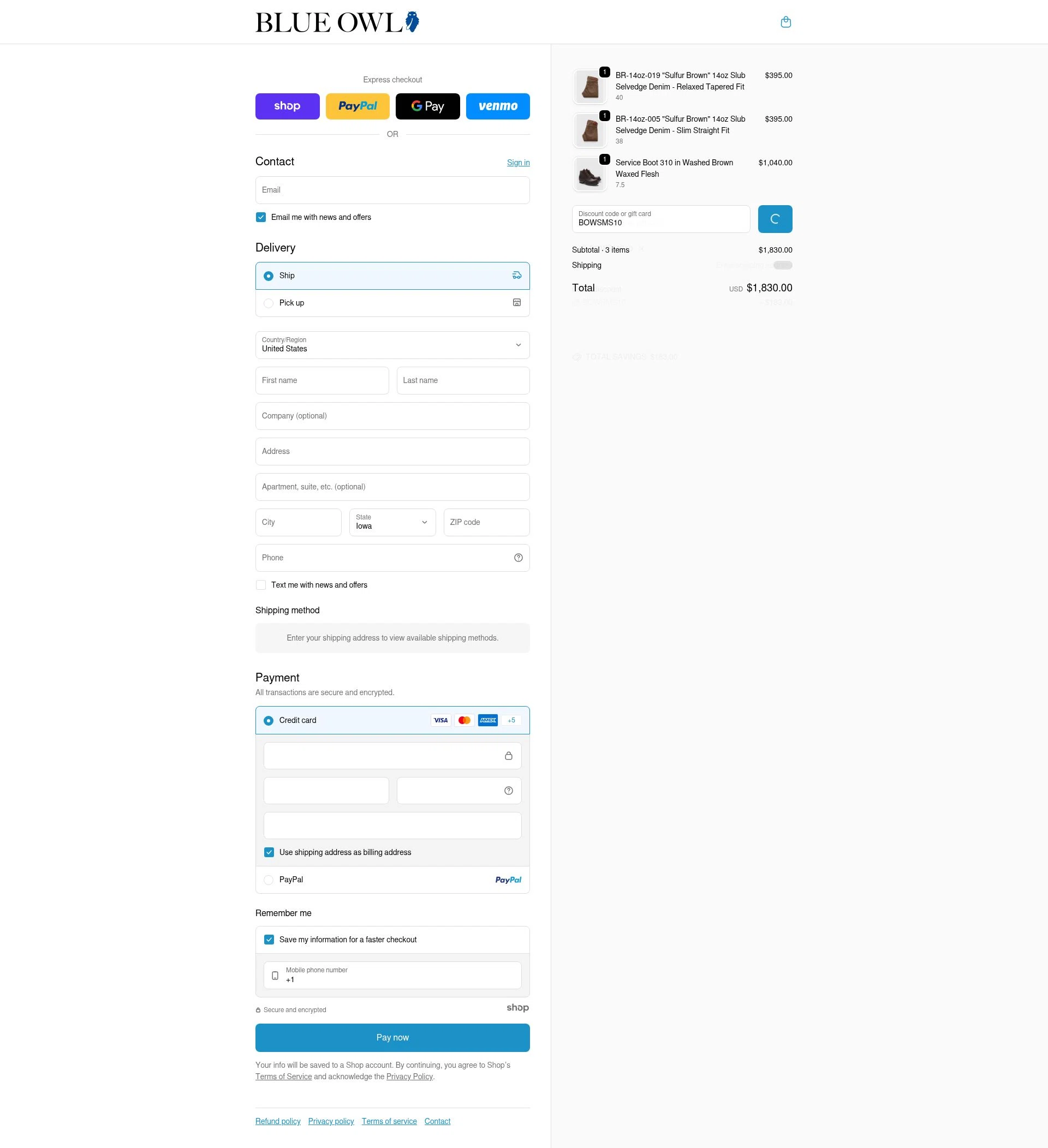 Blue Owl checkout page showing Blue Owl discount code box | Screenshot taken by SimplyCodes community member on Jan 21, 2026