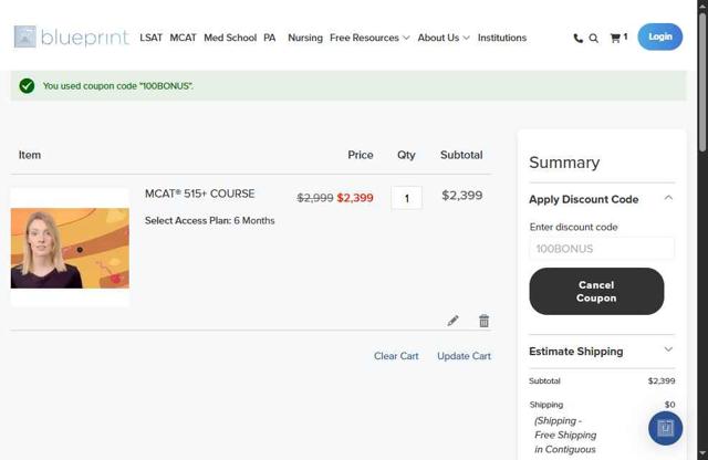 Blueprint Tutoring checkout page showing Blueprint Tutoring promo code box | Screenshot taken by SimplyCodes community member on Aug 28, 2025