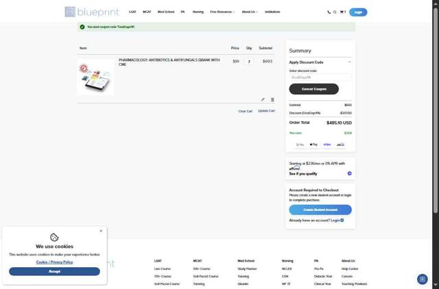 Blueprint Tutoring checkout page showing Blueprint Tutoring promo code box | Screenshot taken by SimplyCodes community member on Jul 11, 2025