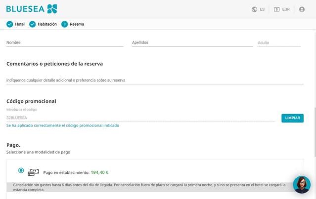 Blue Sea Hotels checkout page showing Blue Sea Hotels discount code box | Screenshot taken by SimplyCodes community member on Jun 16, 2025