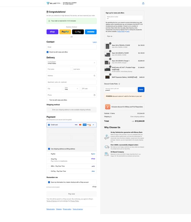 Bluetti checkout page showing Bluetti discount code box | Screenshot taken by SimplyCodes community member on Sep 6, 2025
