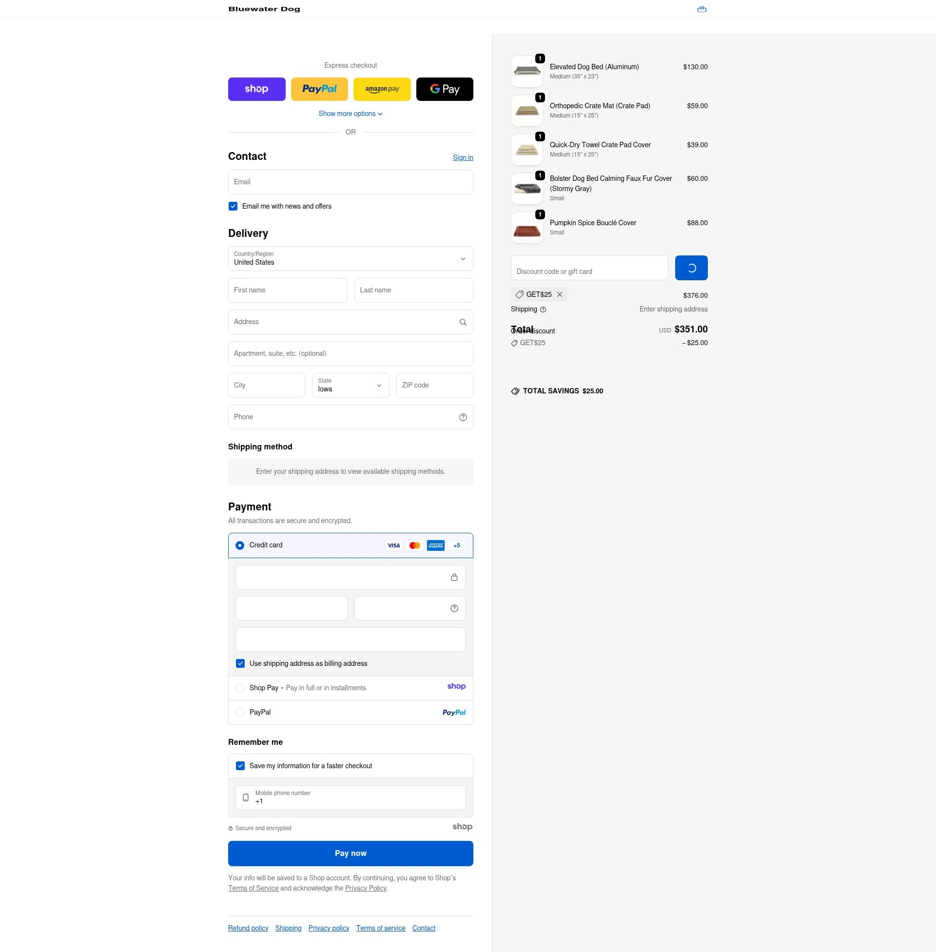 Bluewater Dog checkout page showing Bluewater Dog promo code box | Screenshot taken by SimplyCodes community member on Jan 3, 2026
