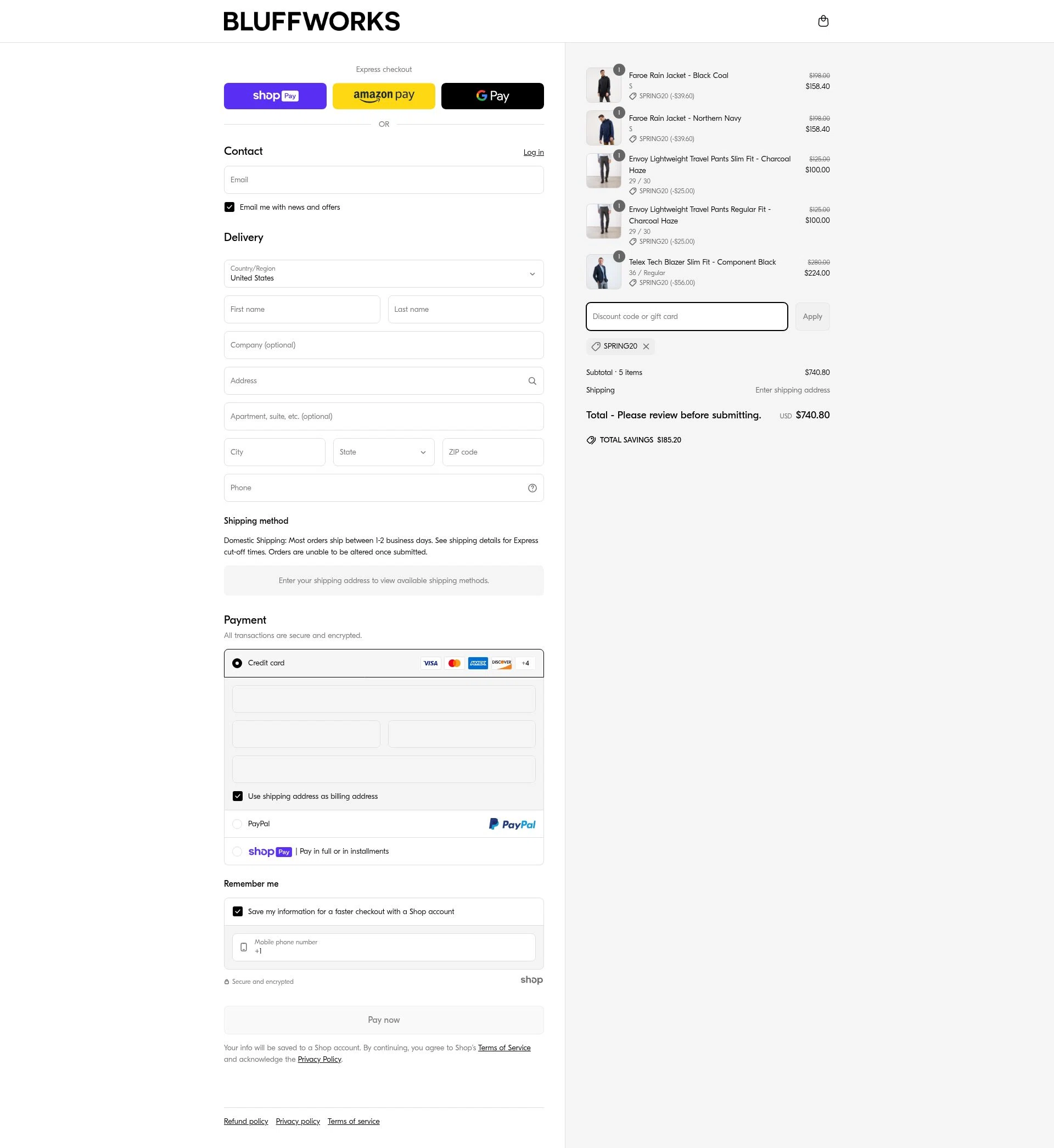 Bluffworks checkout page showing Bluffworks discount code box | Screenshot taken by SimplyCodes community member on Apr 3, 2025