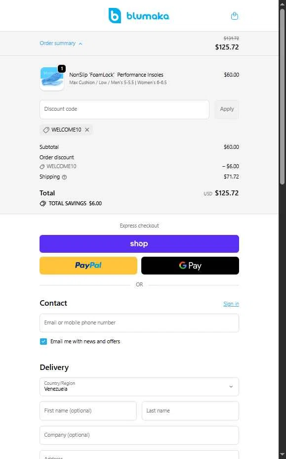 Blumaka checkout page showing Blumaka promo code box | Screenshot taken by SimplyCodes community member on Dec 3, 2025
