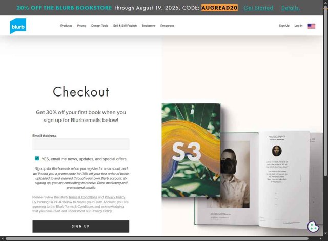 Blurb checkout page showing Blurb promo code box | Screenshot taken by SimplyCodes community member on Aug 17, 2025
