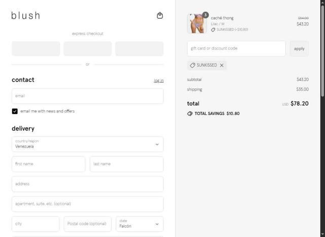 Blush Lingerie checkout page showing Blush Lingerie discount code box | Screenshot taken by SimplyCodes community member on Aug 29, 2025