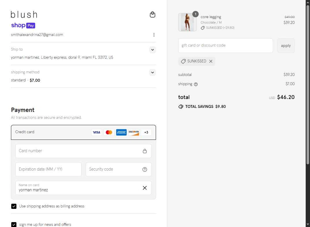 Blush Lingerie checkout page showing Blush Lingerie discount code box | Screenshot taken by SimplyCodes community member on Jul 12, 2025