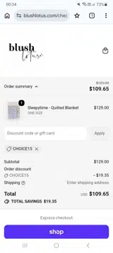 Blush Lotus coupon verification screenshot