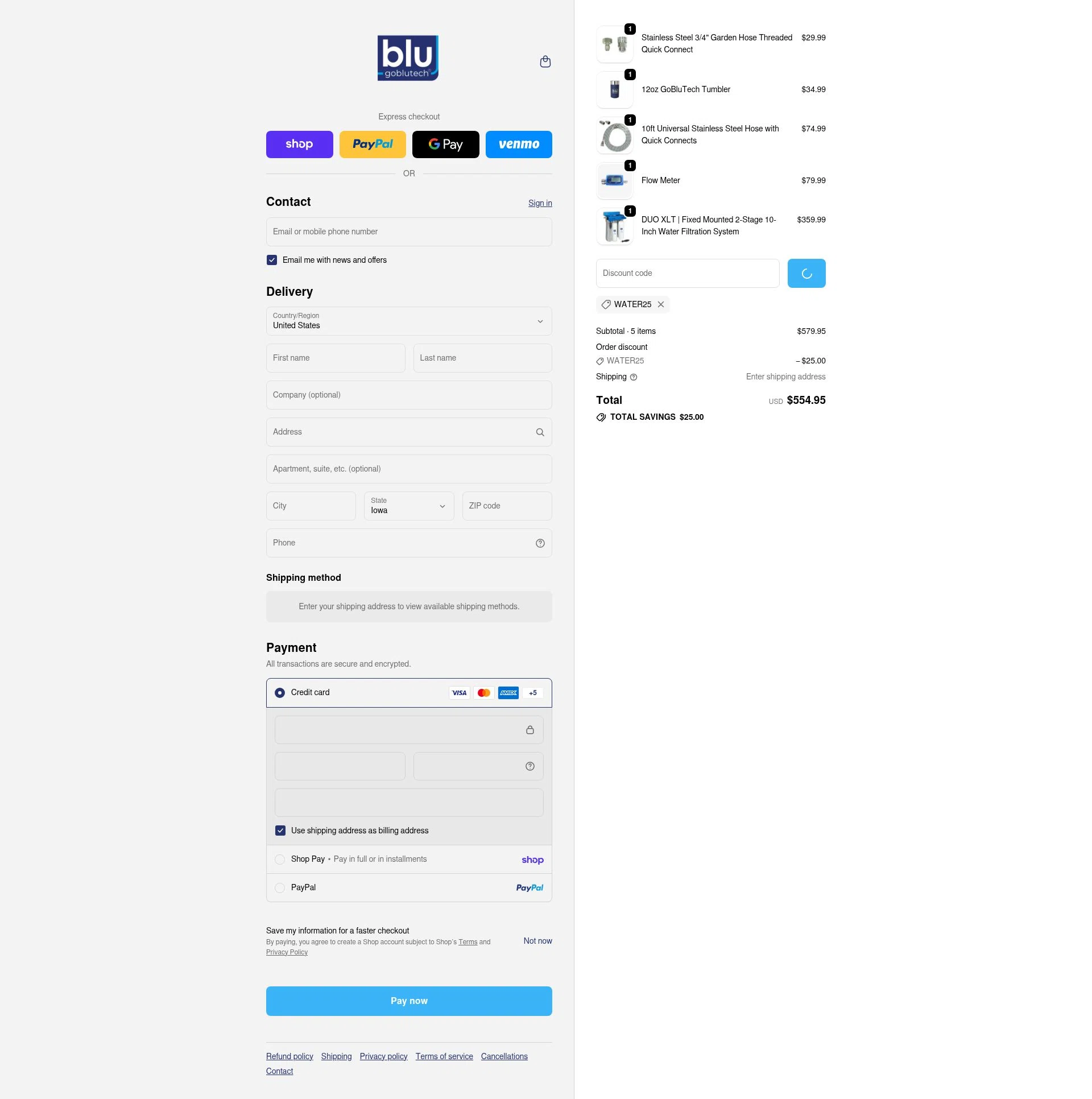 Blu Technology checkout page showing Blu Technology discount code box | Screenshot taken by SimplyCodes community member on Feb 18, 2026