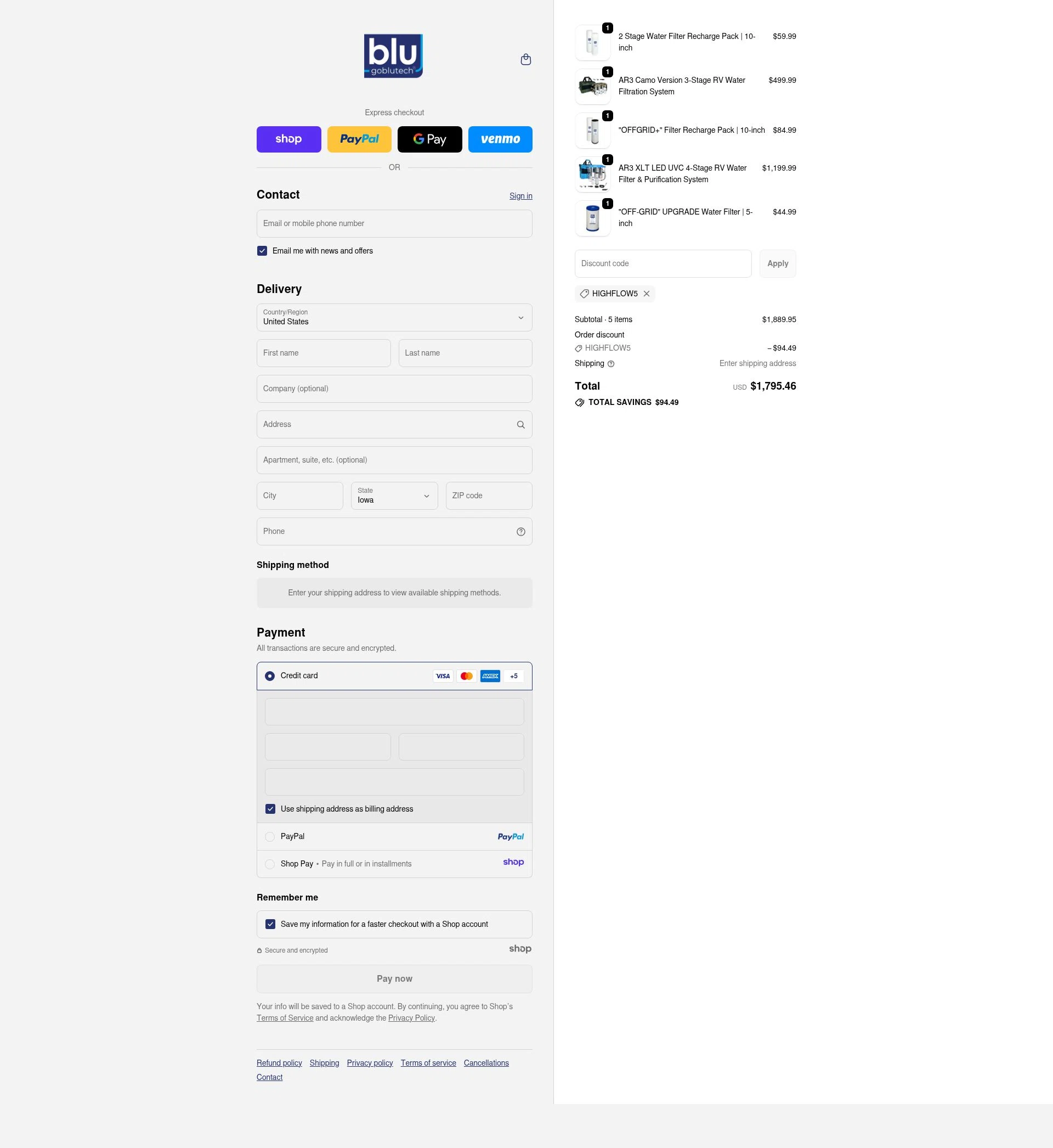 Blu Technology checkout page showing Blu Technology discount code box | Screenshot taken by SimplyCodes community member on Nov 15, 2025