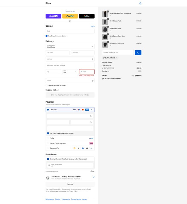 Blvck Paris checkout page showing Blvck Paris discount code box | Screenshot taken by SimplyCodes community member on Aug 28, 2025