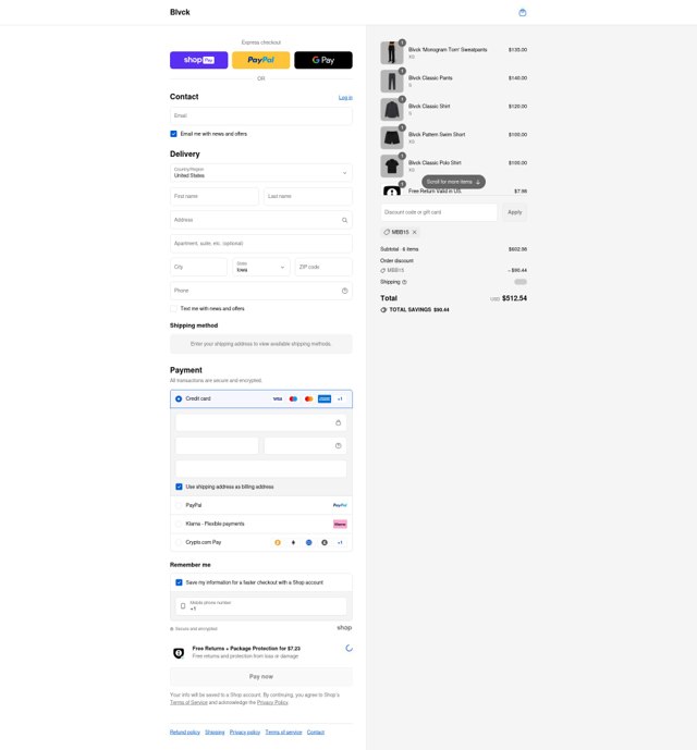 Blvck Paris checkout page showing Blvck Paris discount code box | Screenshot taken by SimplyCodes community member on Aug 28, 2025