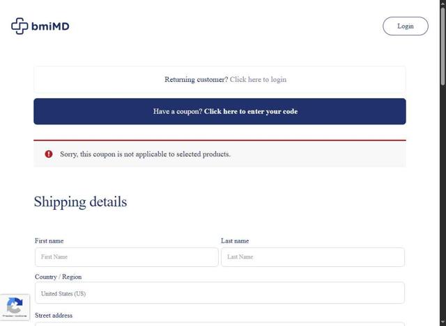 bmiMD checkout page showing bmiMD coupon code box | Screenshot taken by SimplyCodes community member on Aug 23, 2025