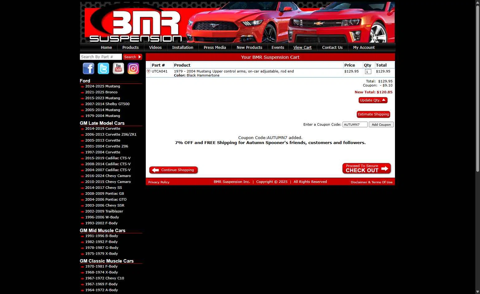 BMR Suspension checkout page showing BMR Suspension discount code box | Screenshot taken by SimplyCodes community member on Jan 18, 2026