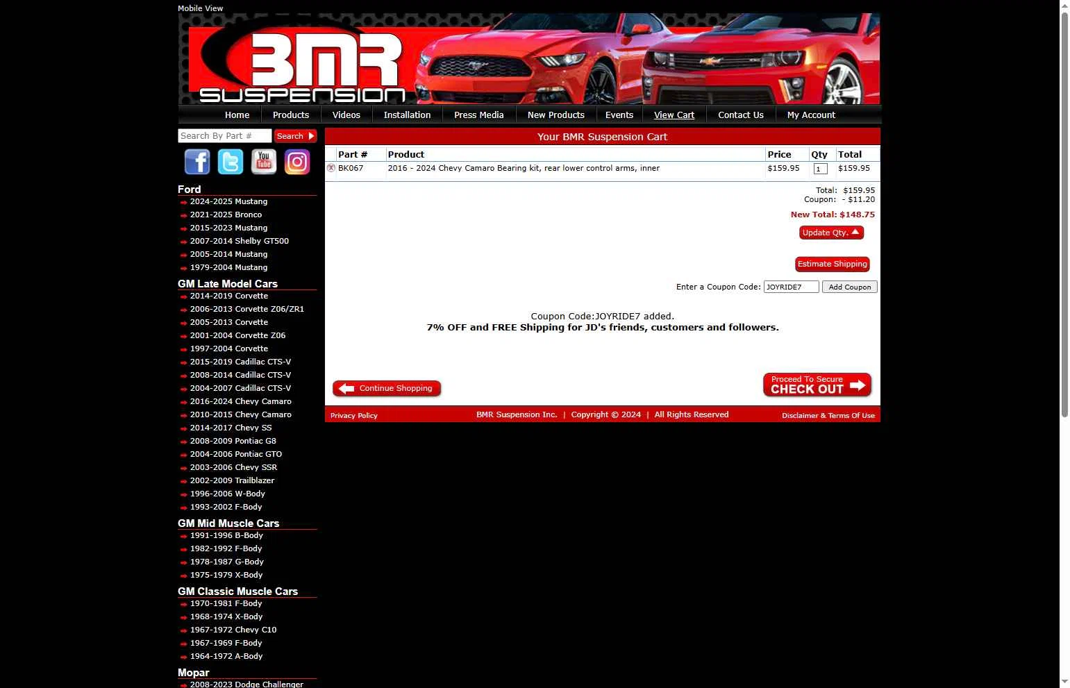 BMR Suspension checkout page showing BMR Suspension discount code box | Screenshot taken by SimplyCodes community member on Feb 3, 2026